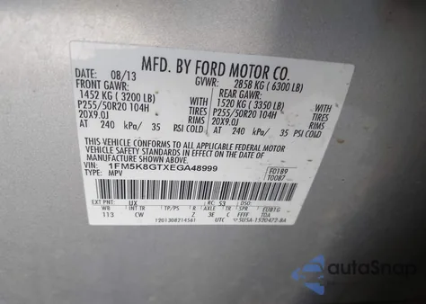 2014 Ford Explorer Sport from USA, damaged, VIN 1FM5K8GTXEGA48999